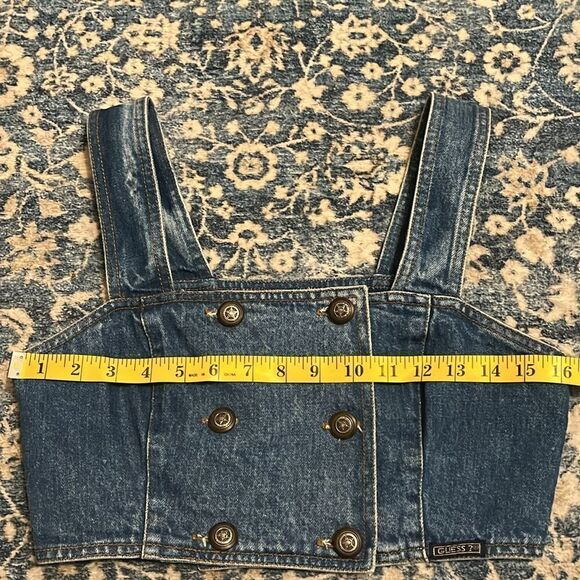 Vintage Guess Blue Distressed Denim Button Closure Crop Top Boho Festival - Picture 5 of 10
